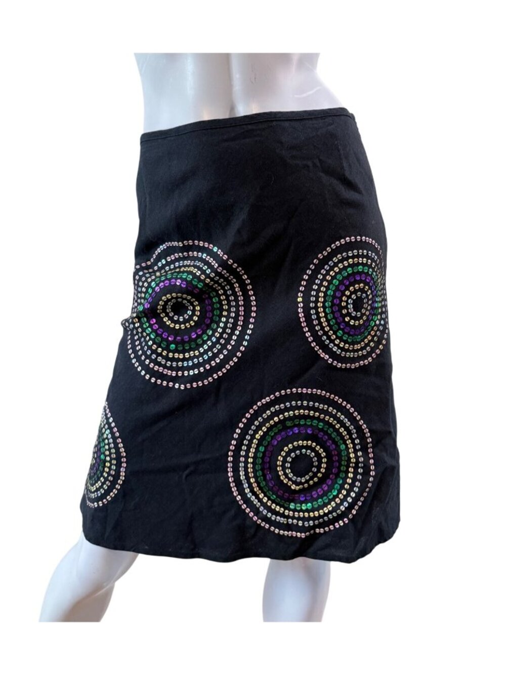 Y2K Sequin Embellished Medallion Linen A Line Shiny Tradwife Skirt SZ 4 US